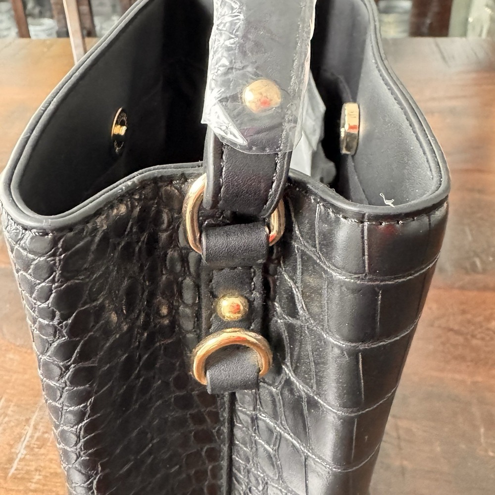 New Aota Elena Crossbody Bucket Bag‎ Black Mock Croc Vegan Leather Rachel Zoe - Picture 10 of 16